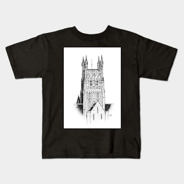 Worcester Cathedral - Stipple Drawing Kids T-Shirt by adam-bullock